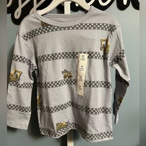 ☃️$5☃️ Cat & Jack Gray Construction Print Kids Ling Sleeve Shirt NWT 3T